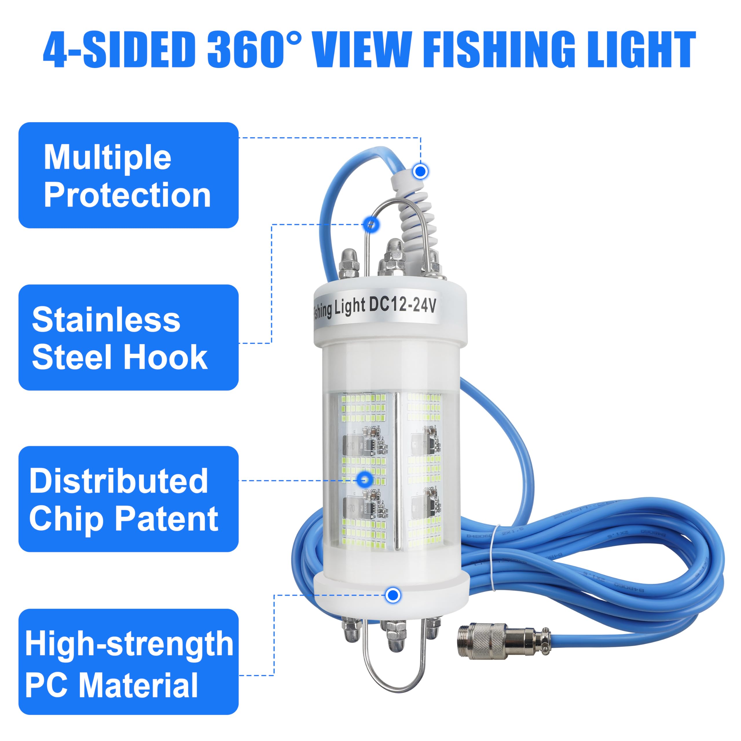 Underwater Fishing Light 160W 80000 Lumens Super Bright Green Fishing Lights LED Fish Lamp for Night Fishing 12/24V Submersible Light Attractants for Boats Dock Kayak Freshwater Saltwater