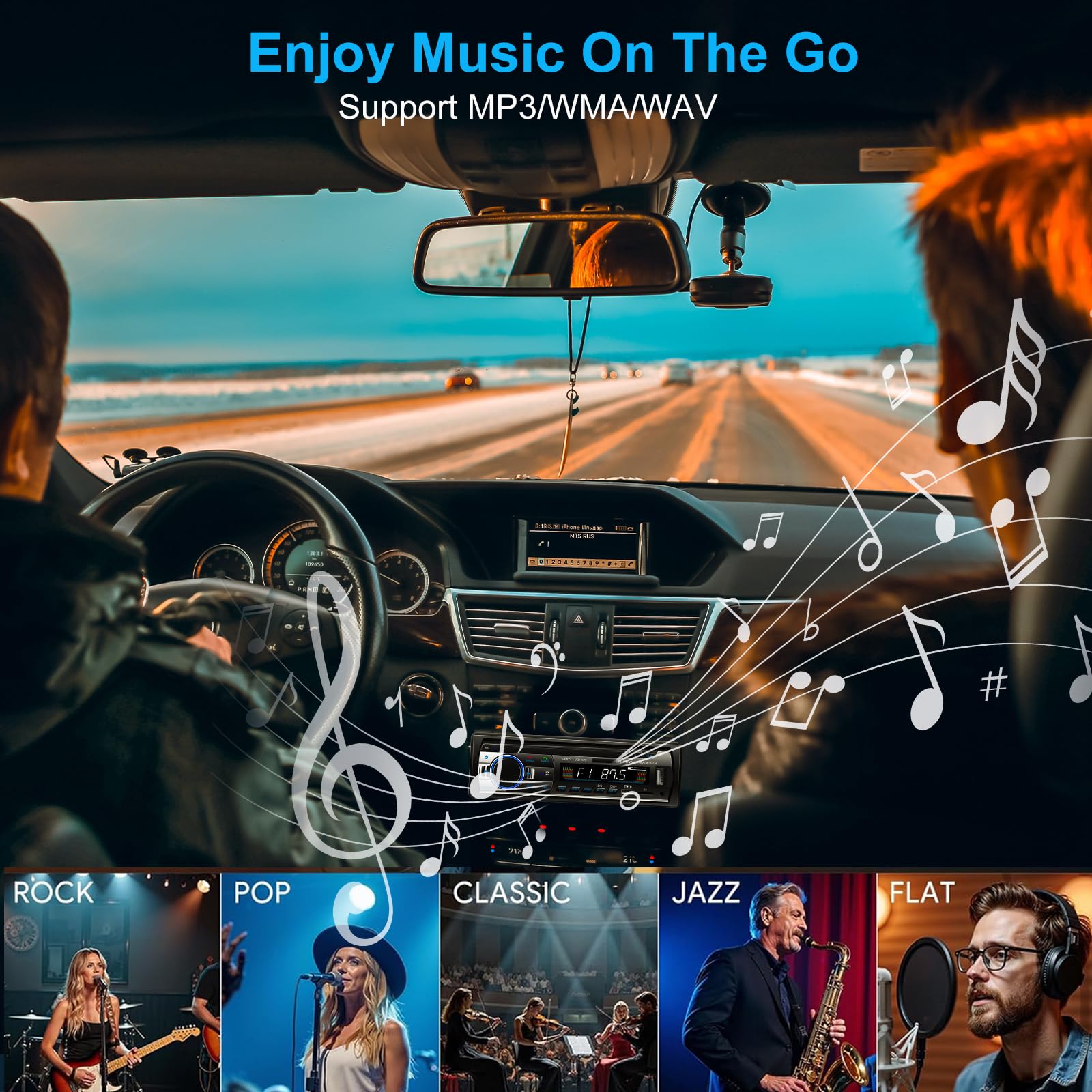 Autoradio Bluetooth 5.0, 4x60W 1 Din FM Auto Radio mit Freisprechfunktion, Stereo-Sound mit Uhr/Fernbedienung/Doppel-USB/LCD Bildschirm Unterstützt 2 USB/AUX/SD/TF/EQ/DSP