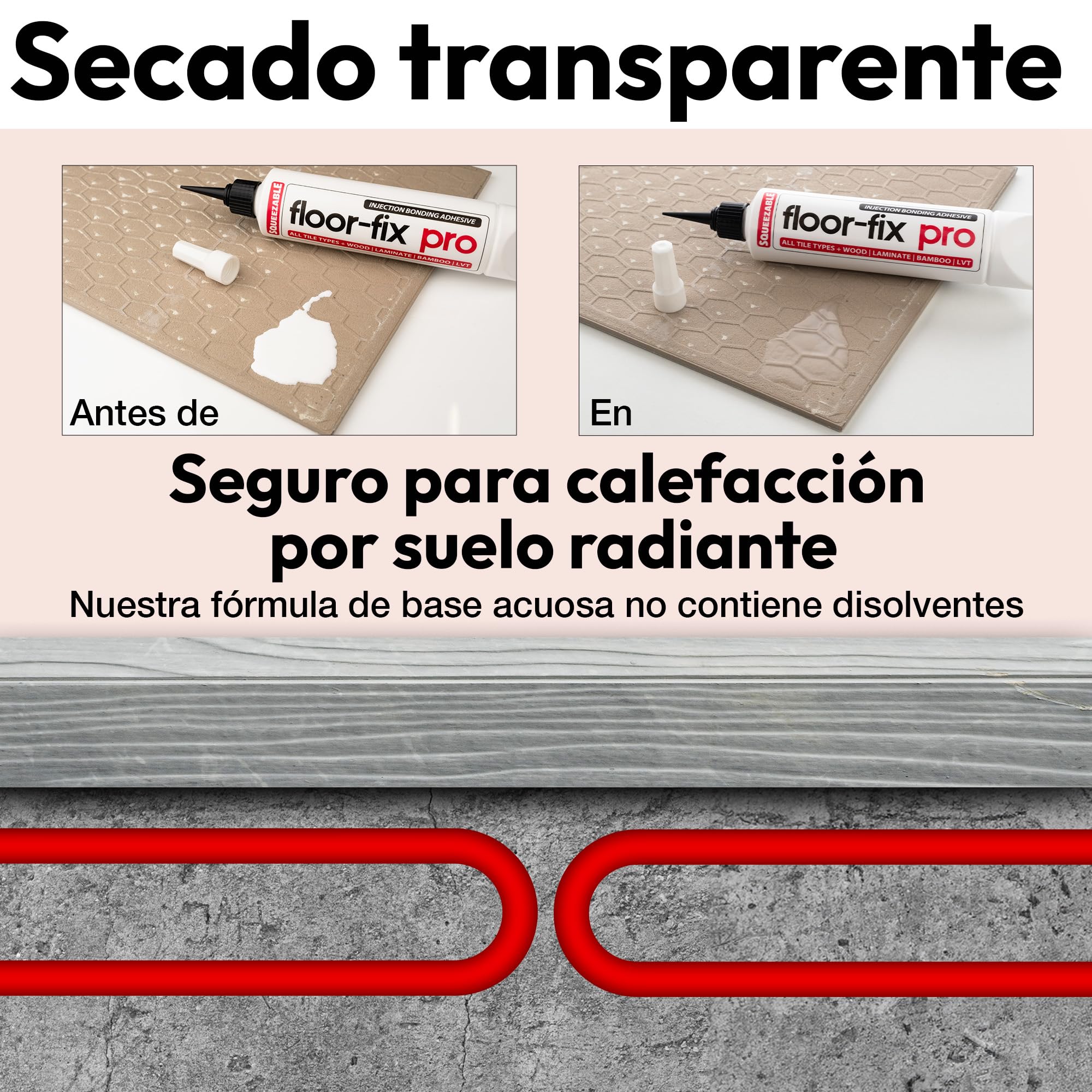 EASY SQUEEZE Kit de reparación todo en uno para baldosas sueltas y huecas, madera, LVT y laminado. Incluye tapa hermética.