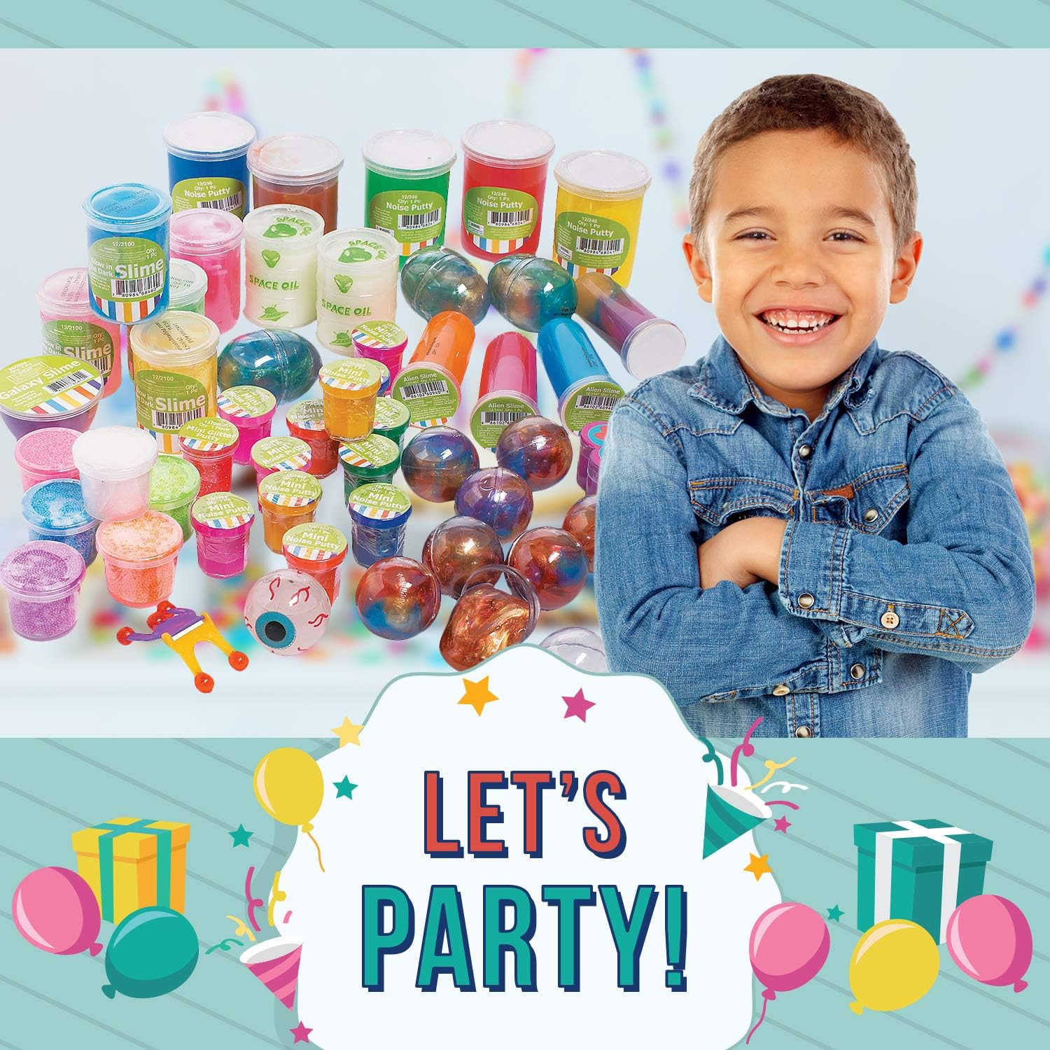 Putty & Slime Assortment | 50 Count | Favors, Giveaways, Rewards, Gifts, Takeaways, Kid's Birthday, Themed Party, Halloween, Classroom, Carnival