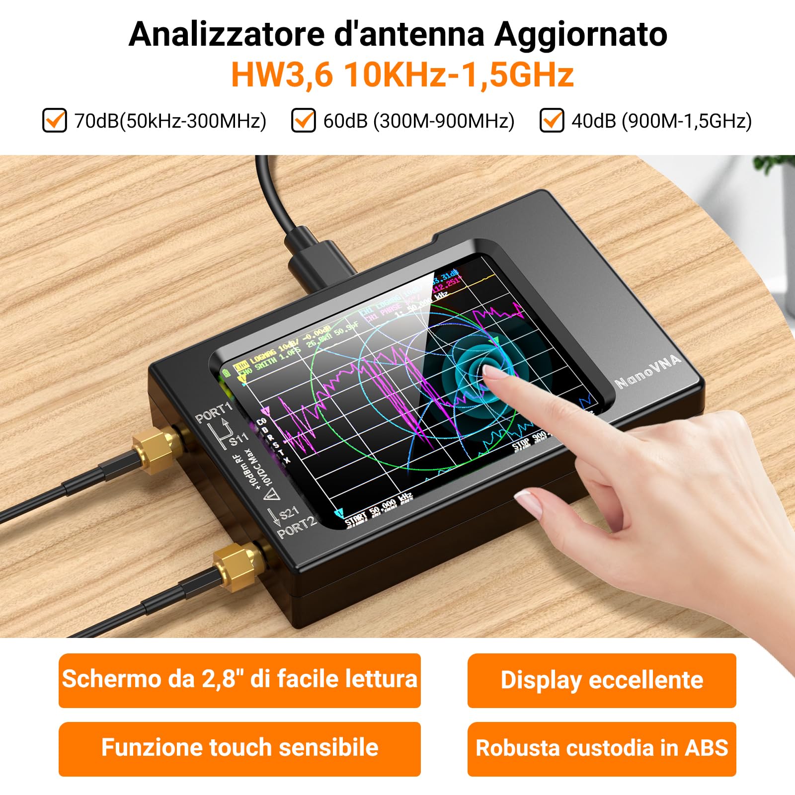 Elikliv NanoVNA-H Analizzatore di Rete Vettoriale, Analizzatore di Antenna 10KHz-1,5GHz Ultima Versione HW 3,6 HF VHF UHF per Parametri S, VSWR e Analisi di Picco, Fase, Ritardo e Diagramma Smith