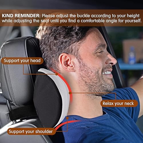 Miniatura 4 de SPRFUFLY Almohada acogedora para reposacabezas de automóvil, almohada para conducir con correa ajustable, funda extraíble transpirable y diseño