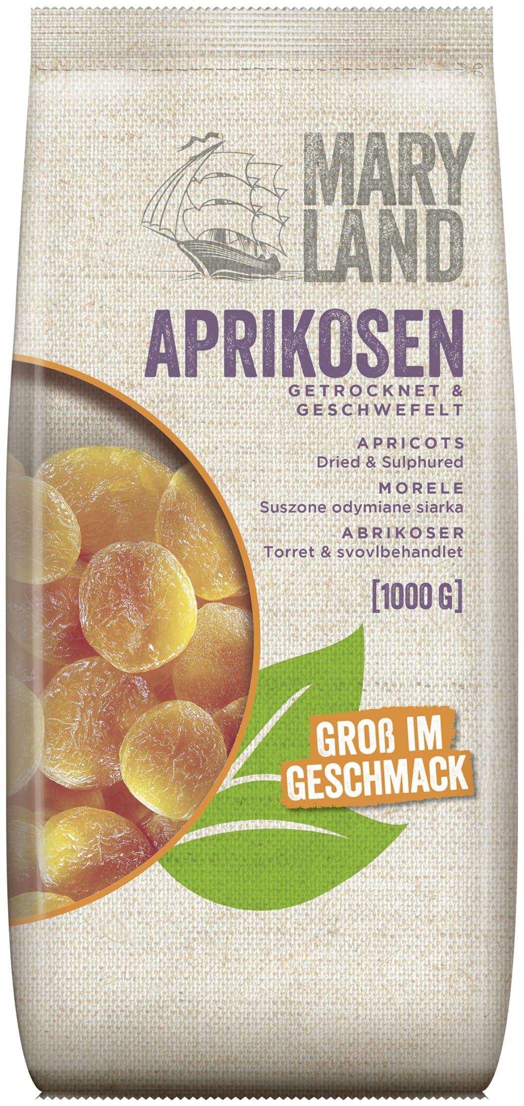 Maryland Aprikosen 1000g Beutel 4er Pack – Aprikosen geschwefelt, vegan, fruchtig süß– Im Vorratspack genießen (4 x 1000g)