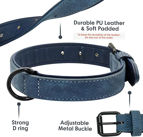 Miniatura 3 de Didog Collar de cuero acolchado suave para perro, transpirable, resistente con hebilla metálica ajustable a prueba de óxido para perros pequeños,