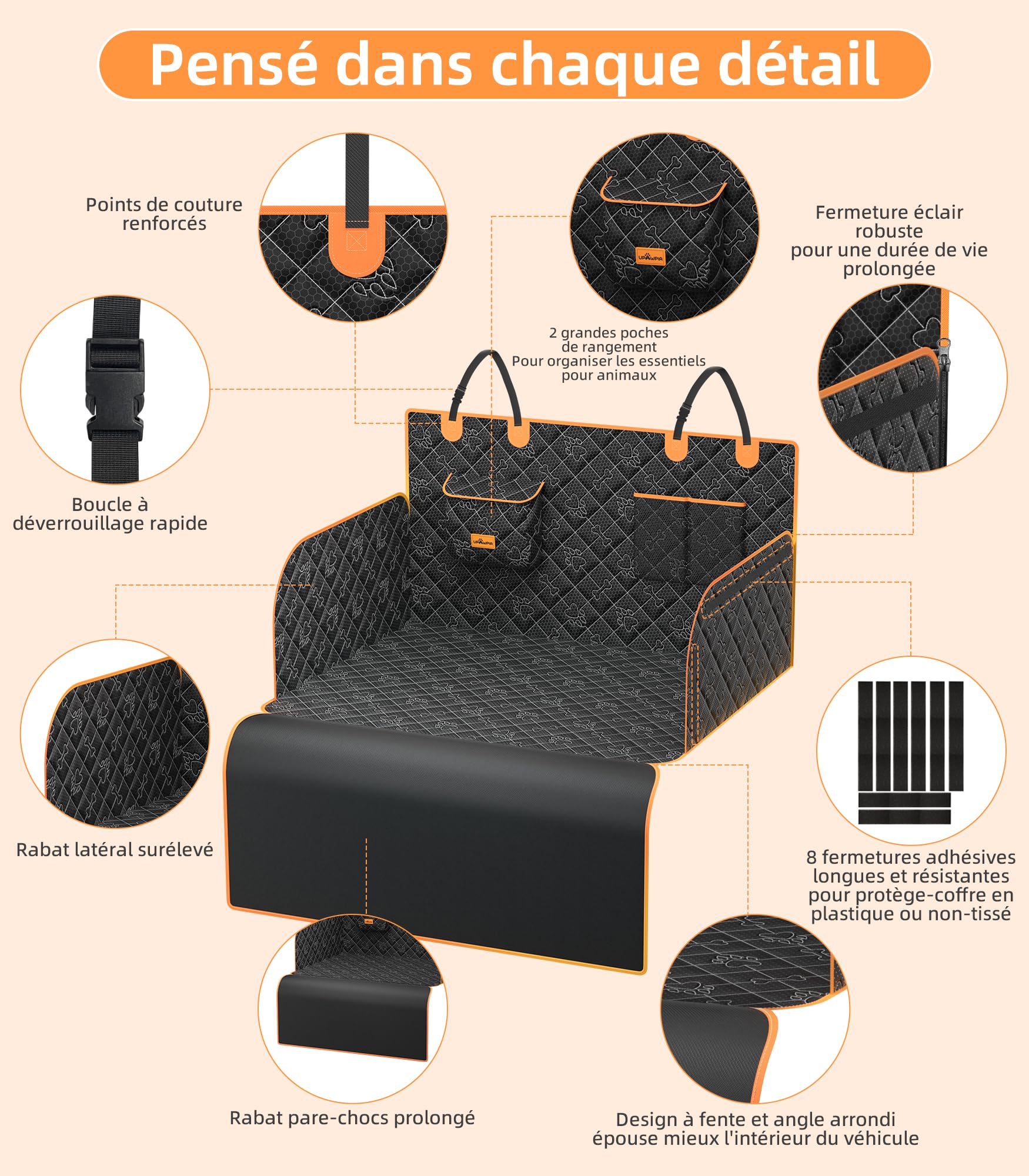 Protection Coffre Voiture Chien Imperméable Housse Coffre Voiture Chien avec Protection Latérale Pare-Chocs Bache Longue Tapis Coffre pour Universelle Voitures SUV Camion 198 * 105 * 36cm
