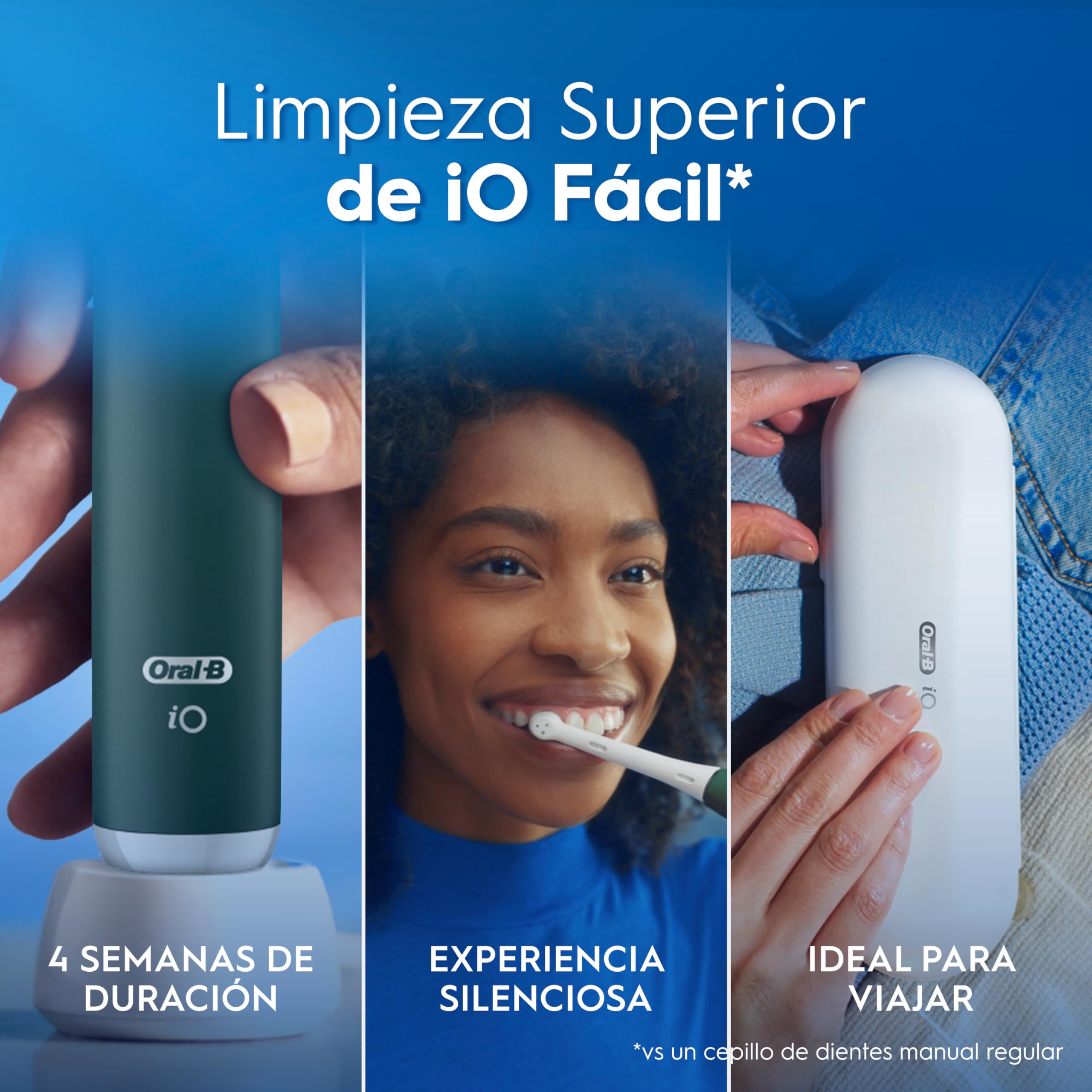 Oral-B iO 2 Cepillo de Dientes Eléctrico Verde Bosque, 1 Cabezal, 1 Estuche De Viaje, 1 Soporte de Recambios de Viaje, 3 Modo - 3