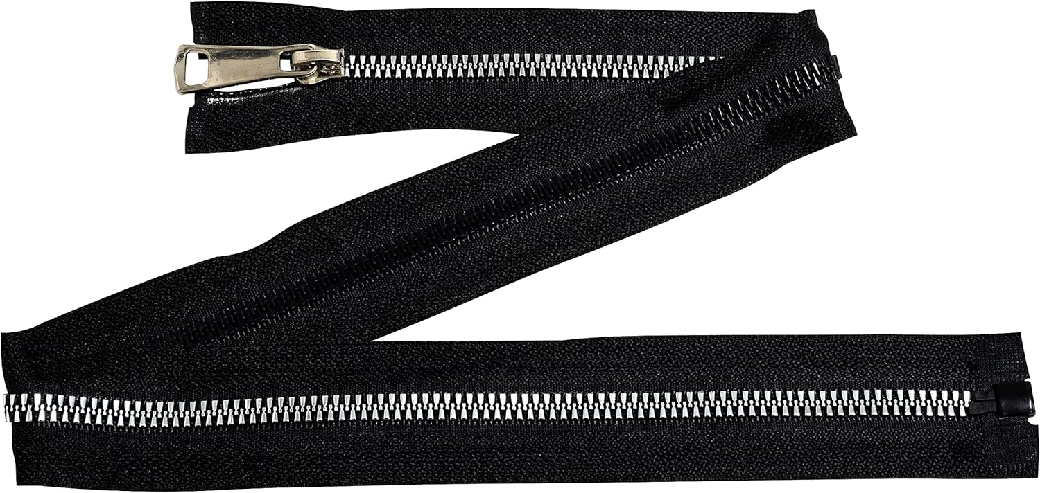 AERZETIX - C64166 – Pack of 2 No.5 Injected Zippers 55 cm Separable Self-Locking – Decorative Metal Pull – Colour: Black/Silver – Mesh Cursor Haberdashery Garment Anorak Jacket