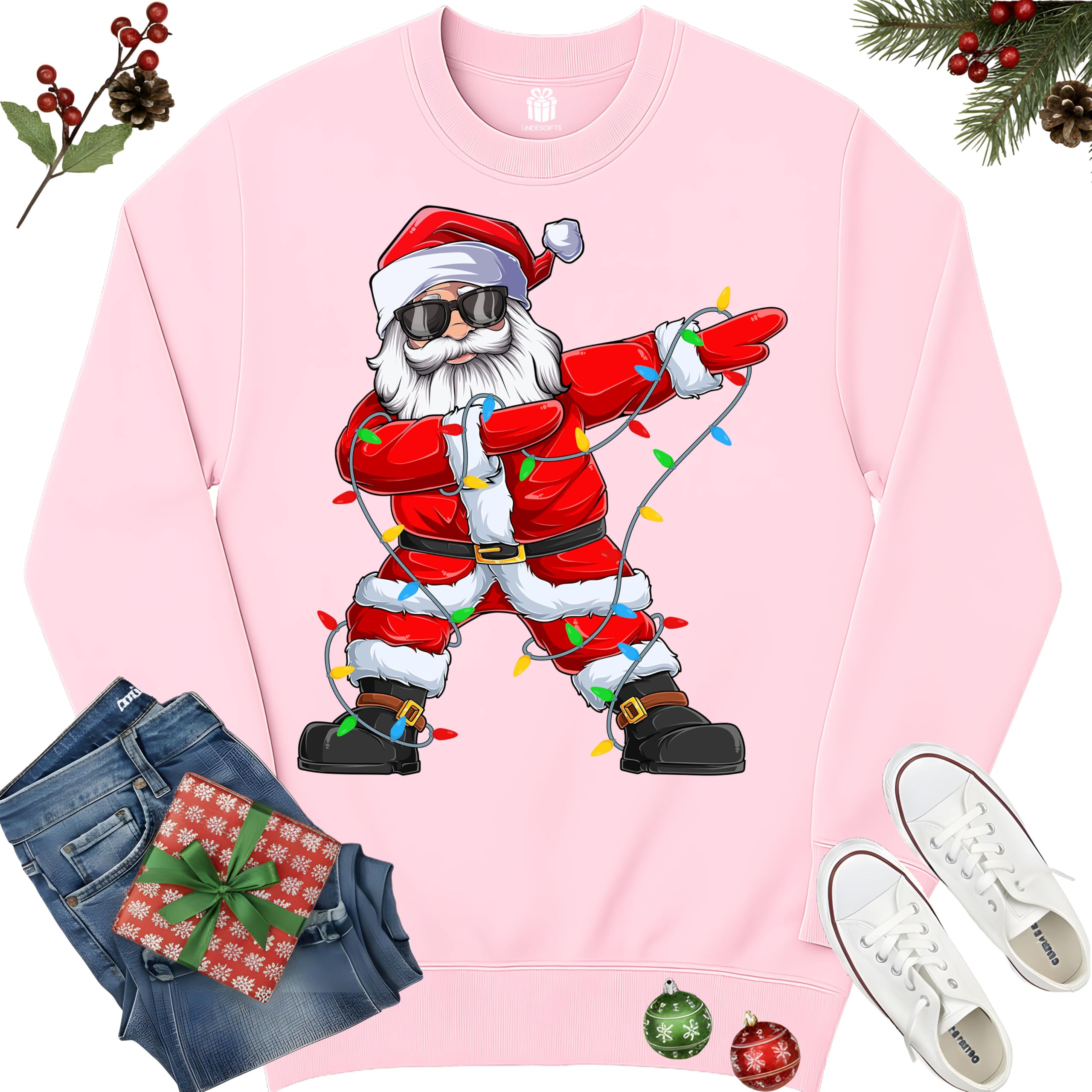 Dabbing Santa Christmas Red Lights T-Shirt for Men, Boys, Girls and Kids, Funny Dad Boyfriend Son