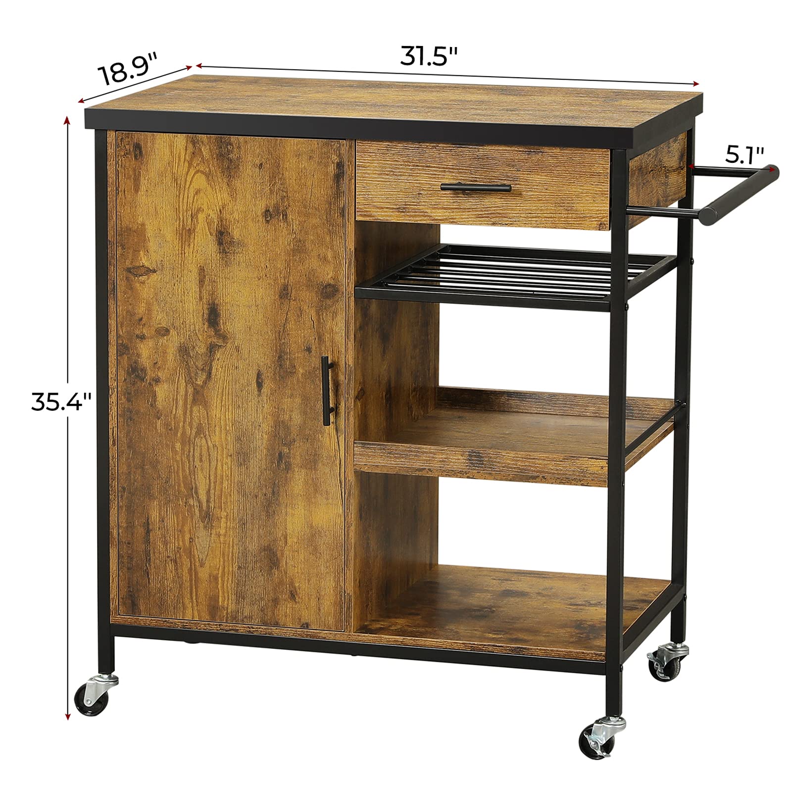 Buy Hasuit Kitchen Island Cart with Storage Shelf, Rolling Kitchen