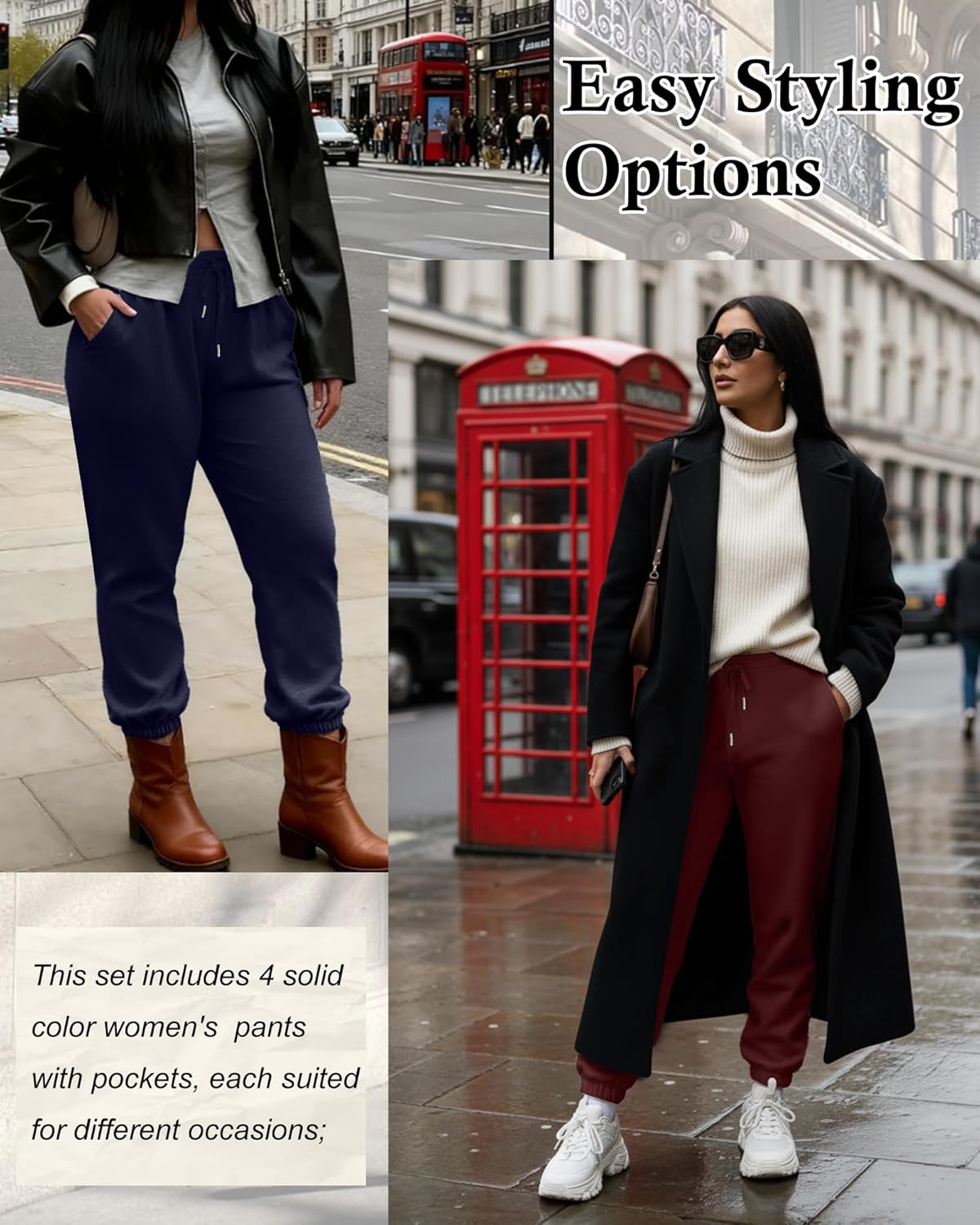 4 Pack Women's Plus Size Sweatpants Drawstring Loose Fit Joggers Comfy Casual Athletic Yoga Pants with Pockets - Image 6