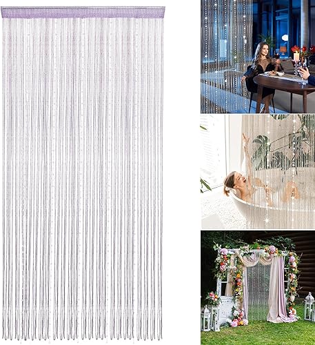 Cortinas moradas con cuentas para puertas de 36 x 77 pulgadas, cortina de cuentas con borlas de cristal para colgar en la puerta, cortinas de