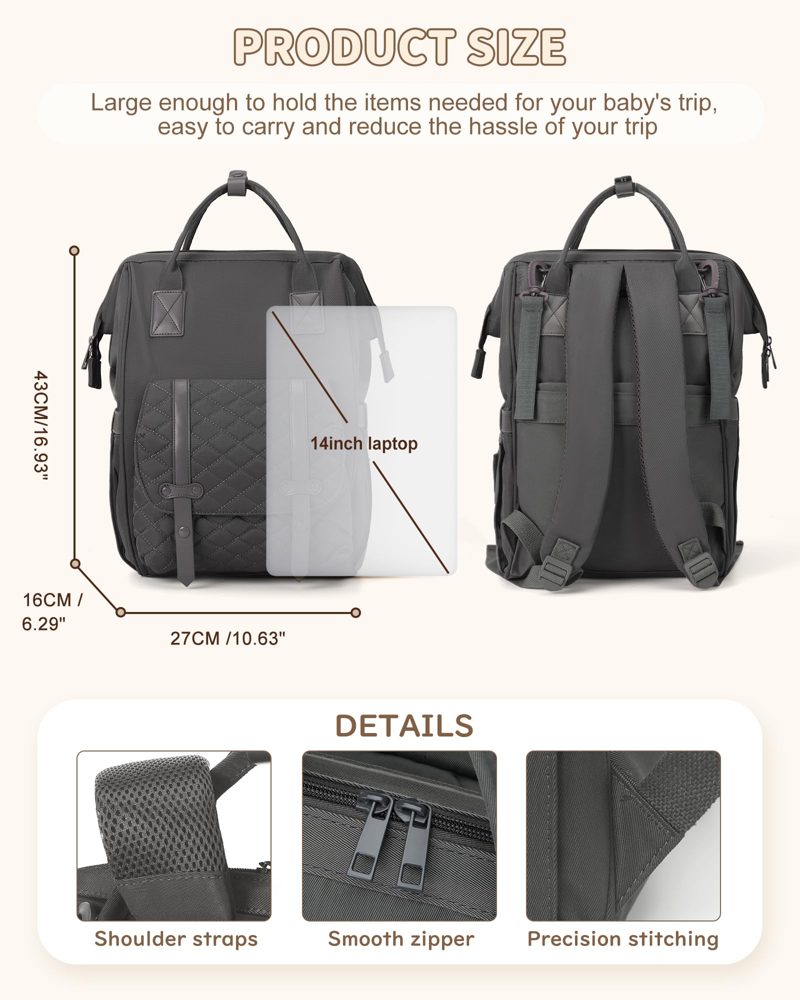 BOXSAM Zaino Mamma, Zaino Fasciatoio Mamma Multifunzione Impermeabile, Zaino cambio Neonato Grande Capacità, Zaino Passeggino Universale