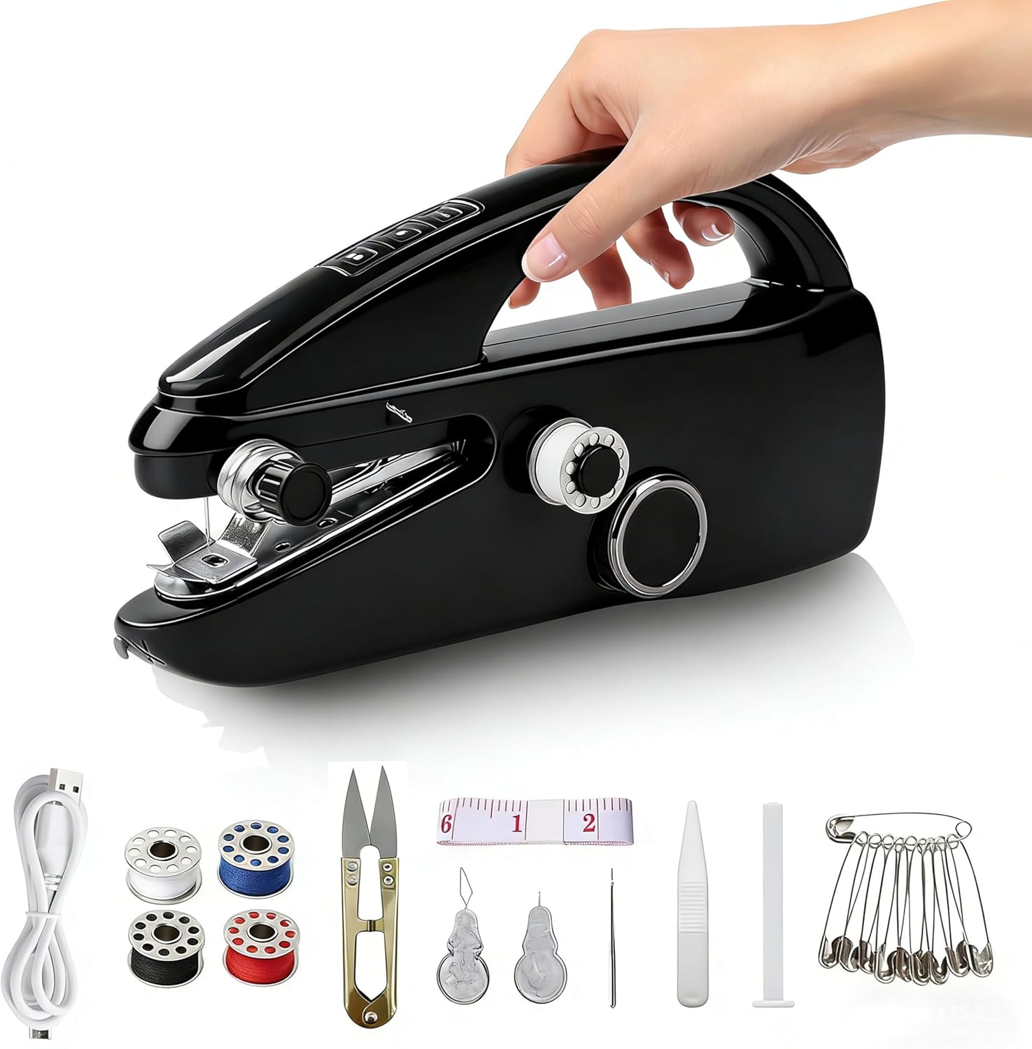 Handheld Sewing Machine Cordless – Portable Mini Handheld Sewer, Pocket Sewing Machine for Quick Repairs, Handy Stitch, Travel Stitch Sew Quick, Home & DIY Fabric (Black)