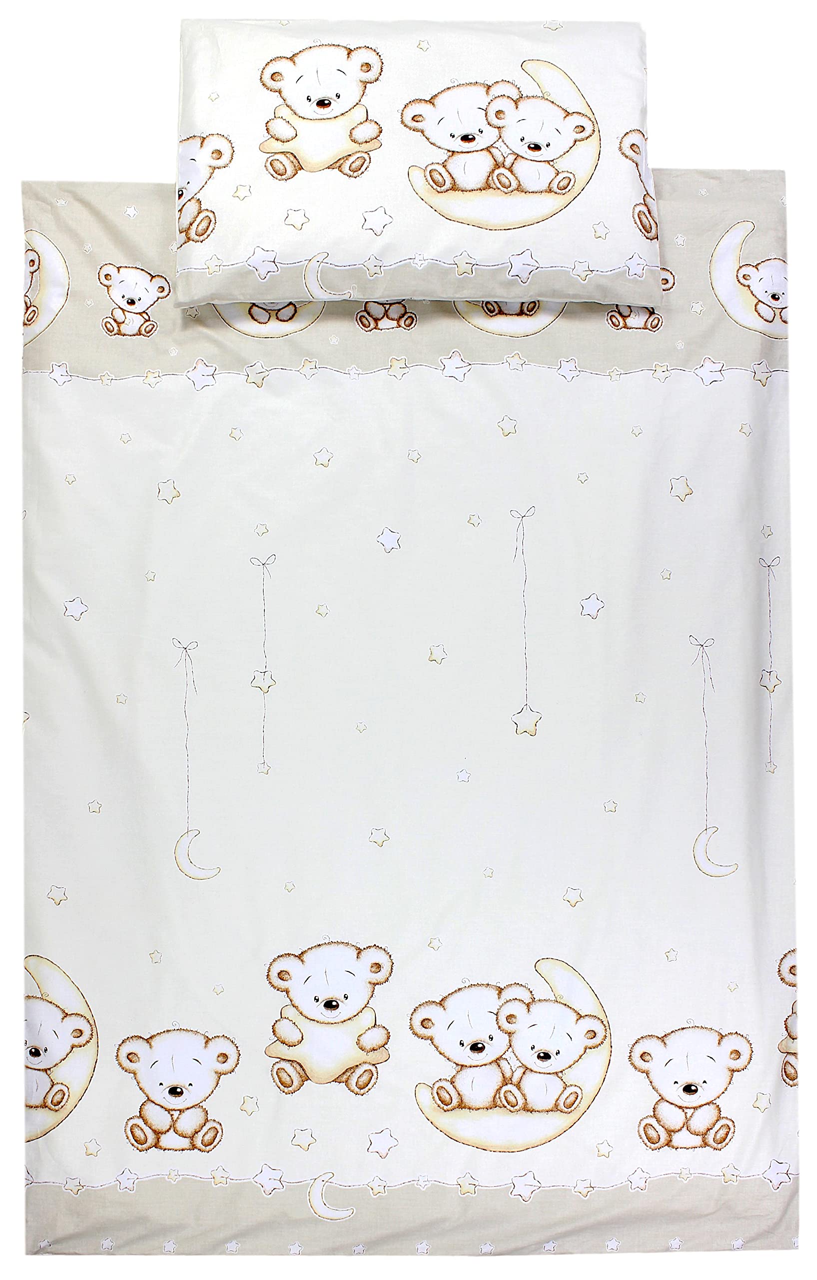 TupTam children's bedding set baby bedding duvet cover 100 x 135 120 x 90 pillowcase 40 x 60 boys girls 2-piece, Bear Moon Beige, 135x100 cm