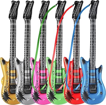 Bedwina Inflatable Guitars - pack Of 6 36-inch Colorful Blow Up Guitar With Strap, Party Favors, DJ-props, Photo-booth, Birthdays, Rock Star, Rock And Roll Party Decorations, 80s 90s Party Supplies