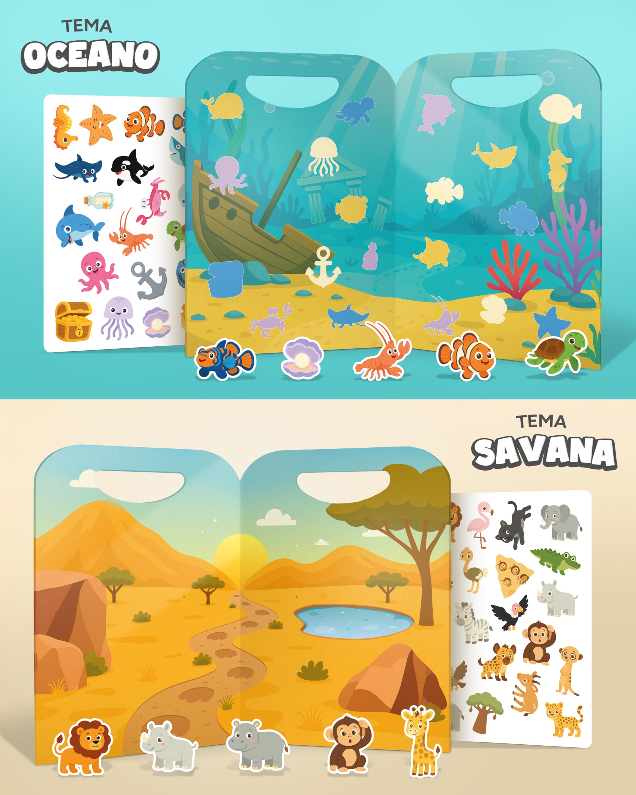 mycustomy - 6 Libri Stickers Bambini Attacca Stacca - BPA Free con 120 Adesivi Riutilizzabili e Lavabili