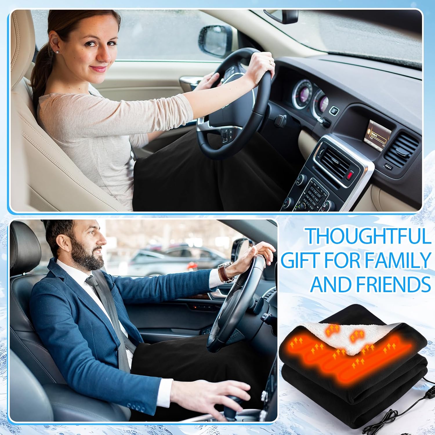 2 Pack Heated Car Blanket,12 Volt 3 Heating Levels 60" X 43" Electric Blanket Adjustable Temperature Portable Heated Throw for Car SUV RV Camping Winter Cold Weather (Black) - Image 6