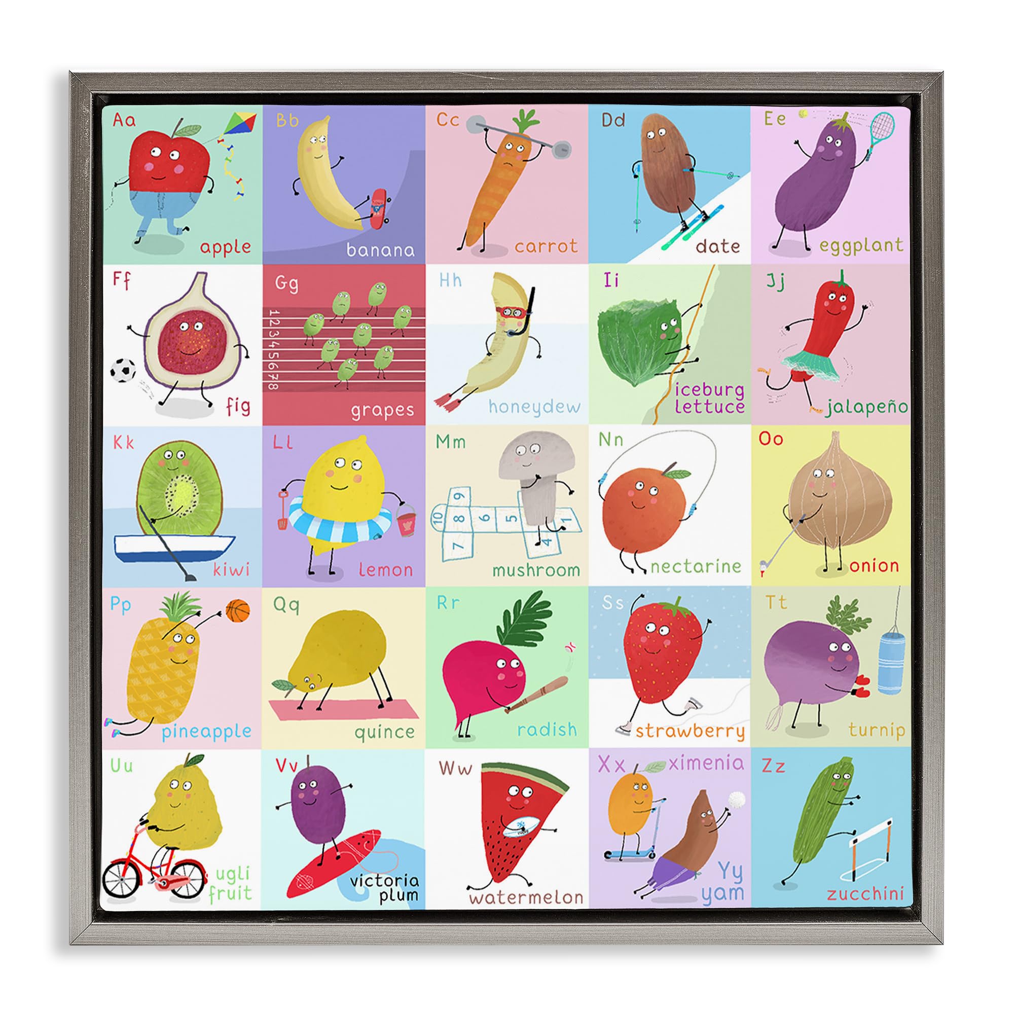 Stupell Industries Luster Gray (Matte) 'Sporty Fruit Educational'| Floating Frame Canvas Art