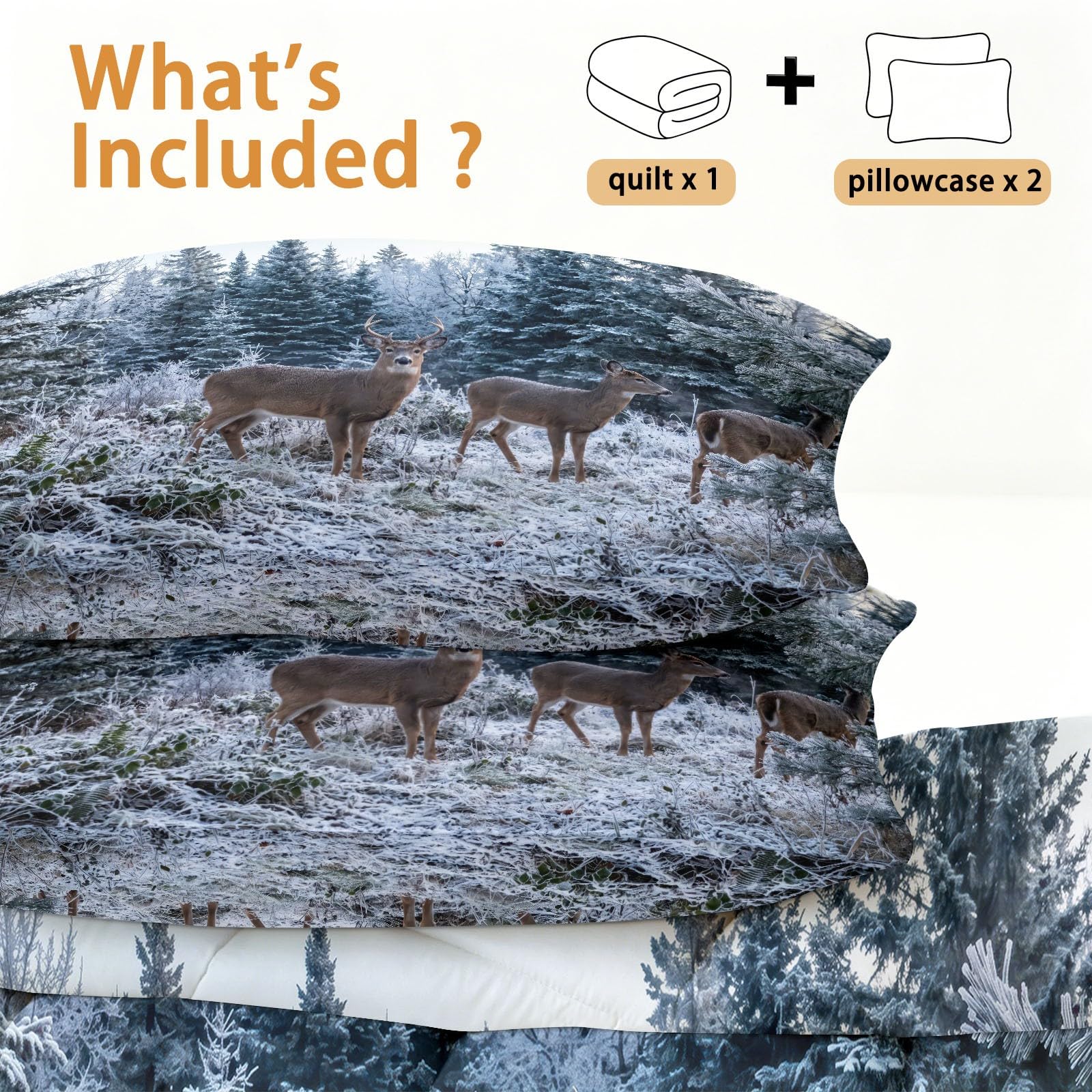 Edredón sin funda de edredón individual de 4,5 tog, 135 x 200 cm, acolchado natural de verano, rebaño de ciervos y paisaje de invierno, manta reversible de paisaje de animales para habitación de