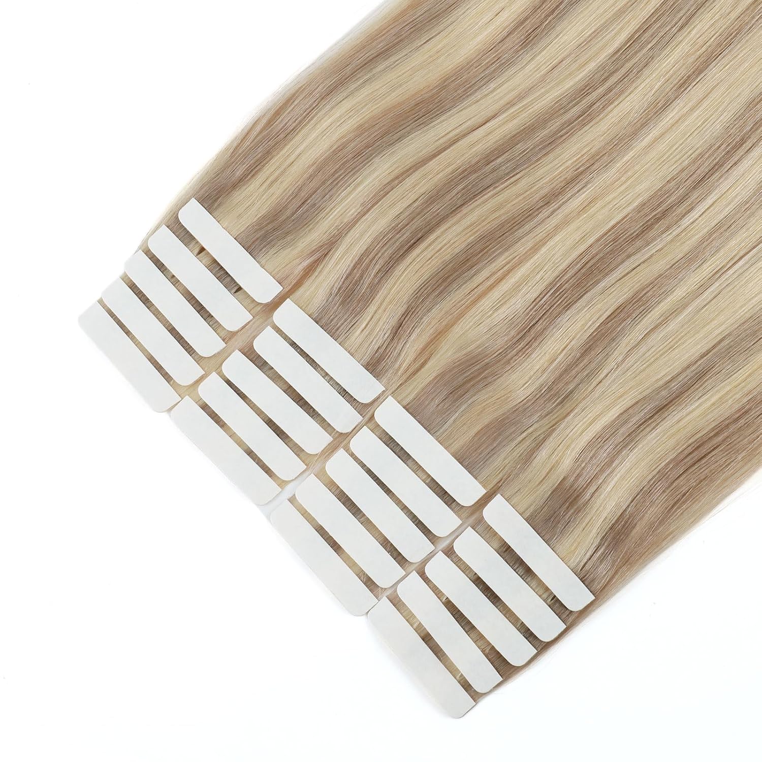 Sixstarhair Highlighted Tape in Hair Extensions Human Hair Blonde Tape Hair Extensions Ash Blonde to Medium Blonde Piano Color Tape in Human Hair Extensions Real Human Hair 20pcs 50g [P16/22 18inch]