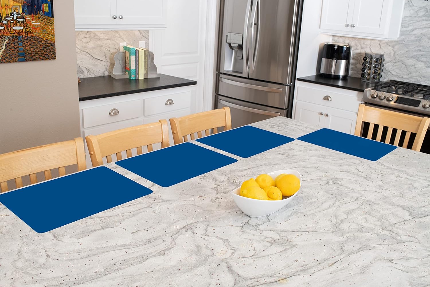 GASARÉ, Placemats Set of 4, Silicone Placemats, Table Mats, Non-Slip, Easy to Clean, Heat Resistant, Flexible, 20% Thicker, 16 x 12 inches x 1.1mm, Blue