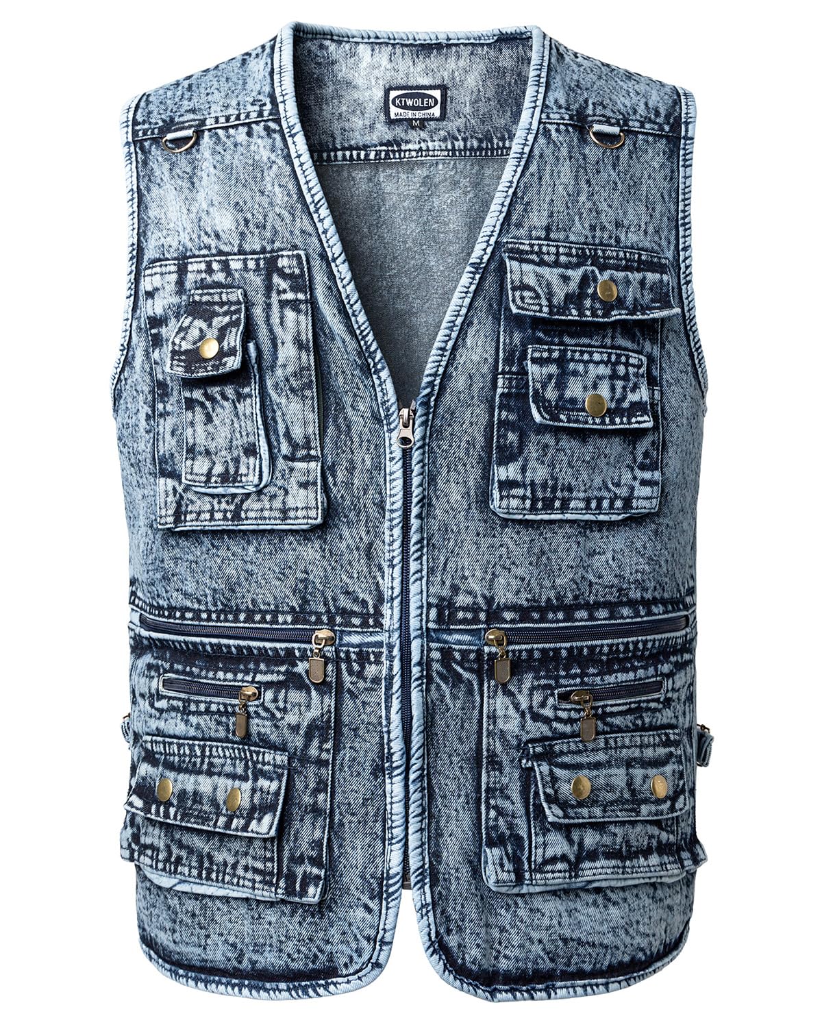 Gilet en Jeans pour Homme Vintage Multi-poches Gilet de Motard Veste en Jean Sans Manches Rétro Veste Denim Gilet de Pêche Travail Chasse