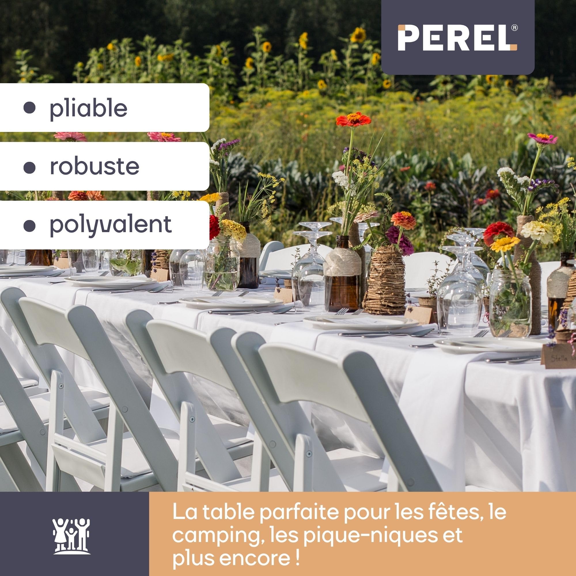 Perel Table Pliante, Table Valise, Table Pliable, résistante aux intempéries, avec poignée, idéale pour Pique-Nique, Camping, Barbecue, fête, supporte jusqu'à 100 kg, Blanche