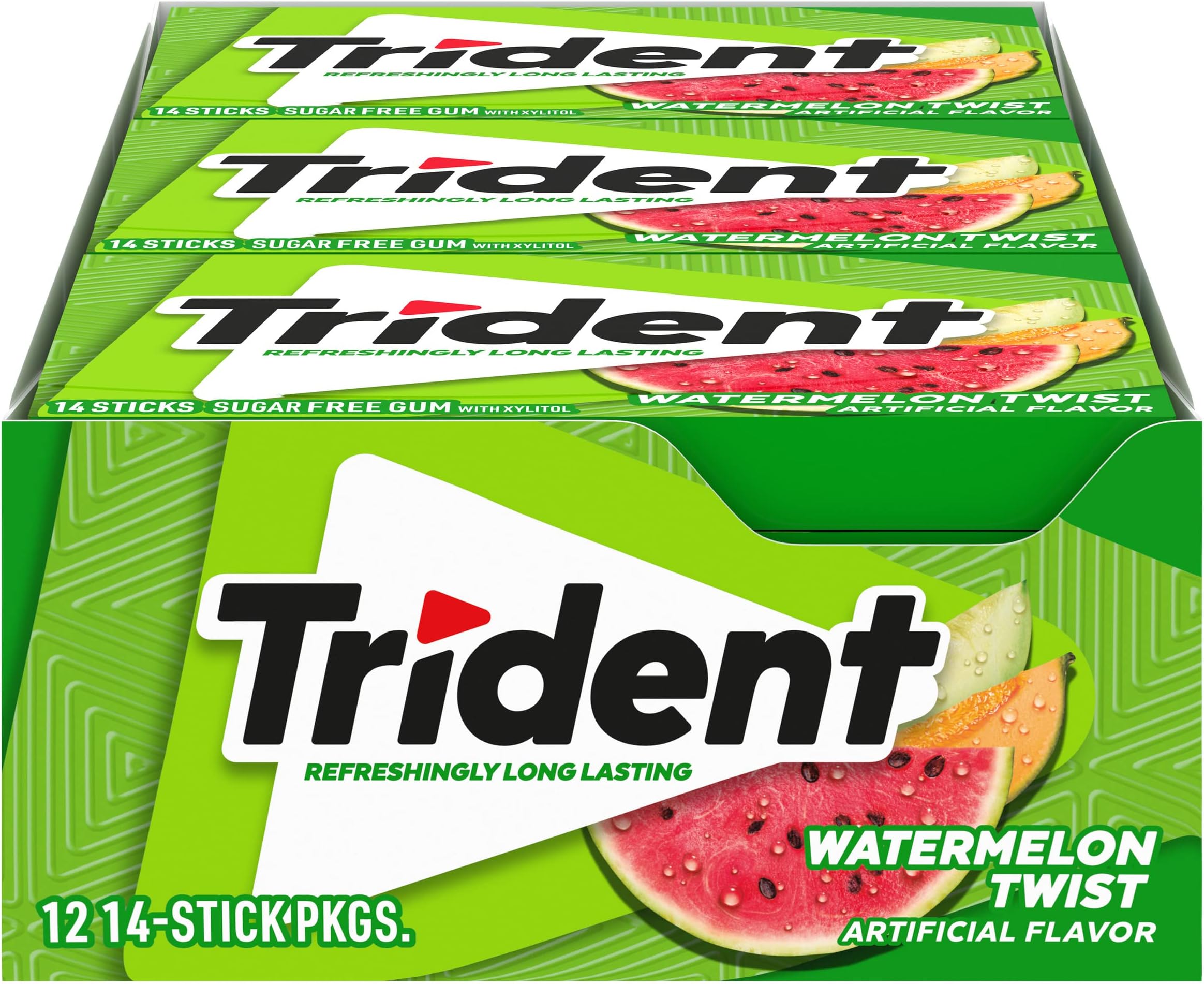 Trident Watermelon Twist Sugar Free Gum - with Xylitol - 12 Packs (168 Pieces Total)