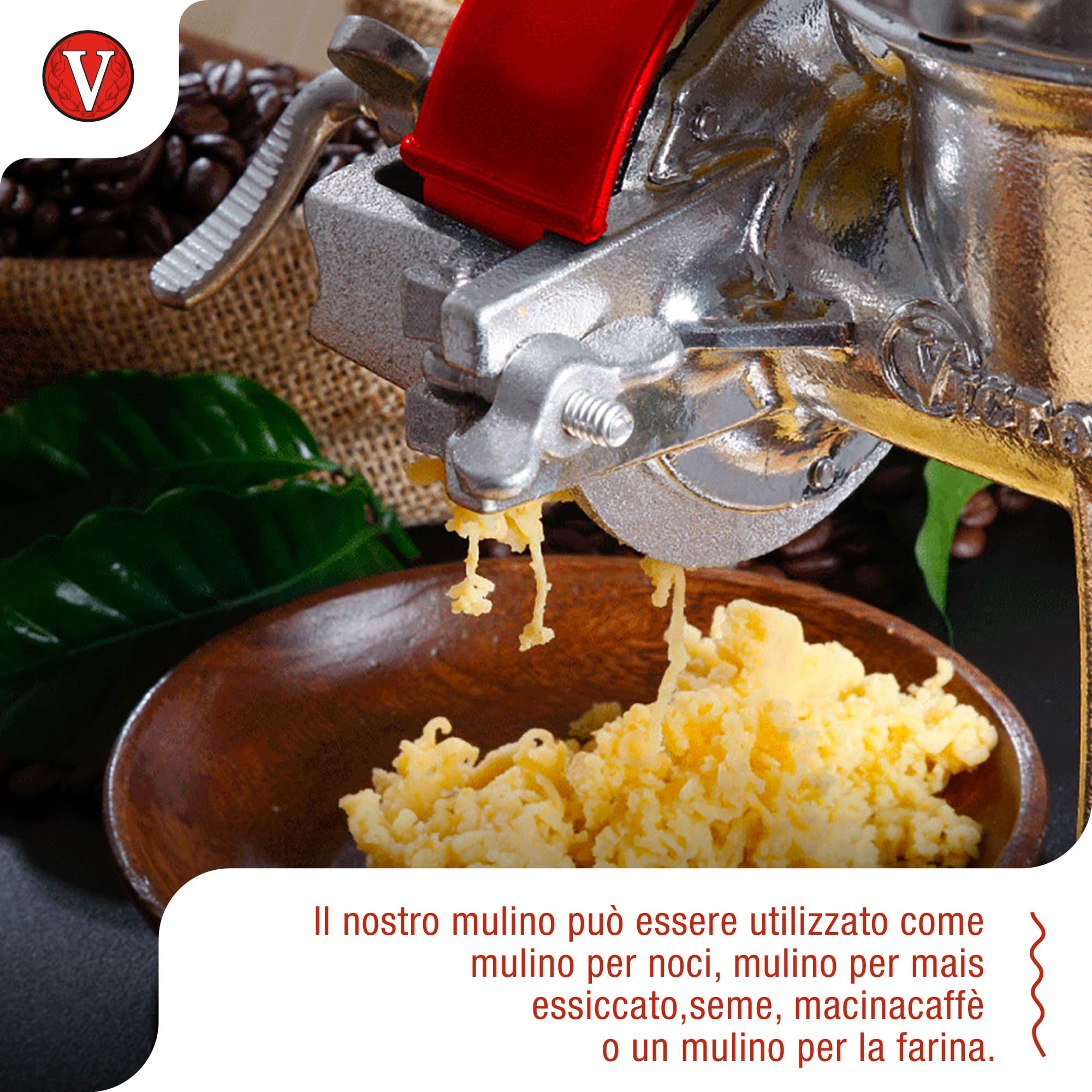Victoria Mulino Grano Manuale Macinino Cereali in Ghisa per Macinare Caffè, Mais, Avena, Spessore di Macinatura Regolabile, Tramoggia Alta, Grain Grinder con Morsetto da Tavolo