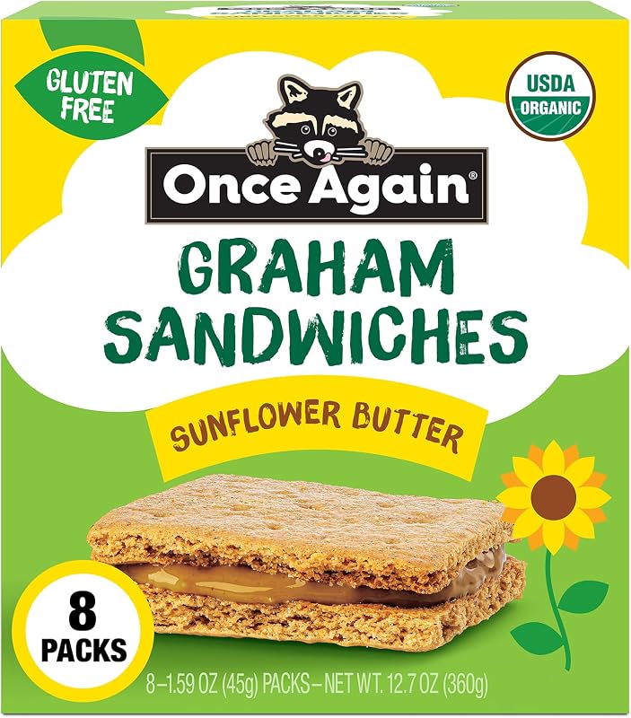 Once Again Sunflower Butter Graham Sandwiches - Gluten Free Snacks for Kids & Adults - Sandwich Crackers with Organic Sunflower Seed Butter - Vegan, Nut Free Snacks for Lunch & School, 8 Count