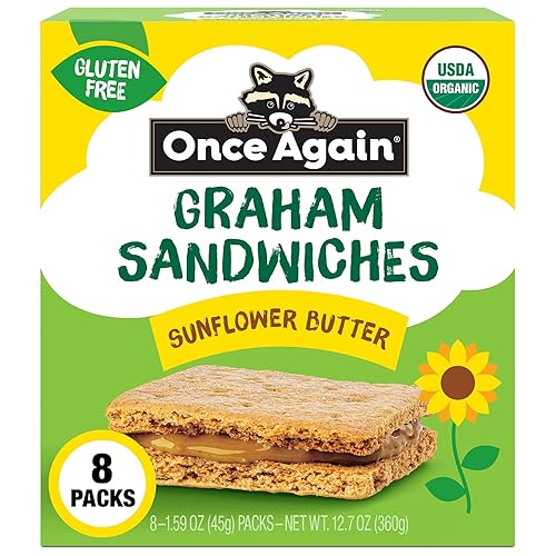 Once Again Sandwiches Graham de mantequilla de girasol, aperitivos sin gluten para niños y adultos, galletas sándwich con mantequilla de semillas de