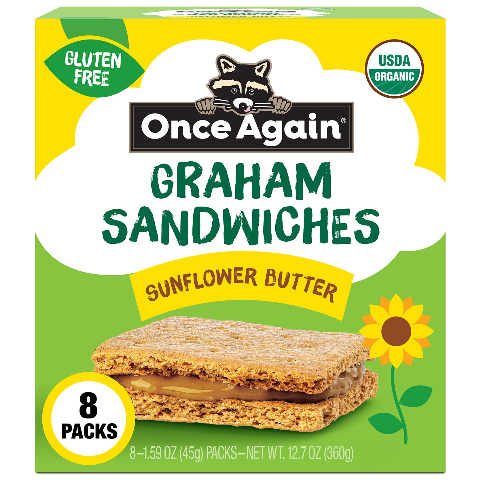 Once Again Sunflower Butter Graham Sandwiches - Gluten Free Snacks for Kids & Adults - Sandwich Crackers with Organic Sunflower Seed Butter - Vegan, Nut Free Snacks for Lunch & School, 8 Count