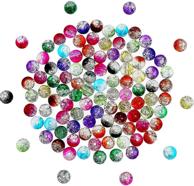200 Pieces 8 mm Crackle Glass Beads Colorful Crackle Beads Mixed Split Glass Round Beads for Jewelry Making and Craft