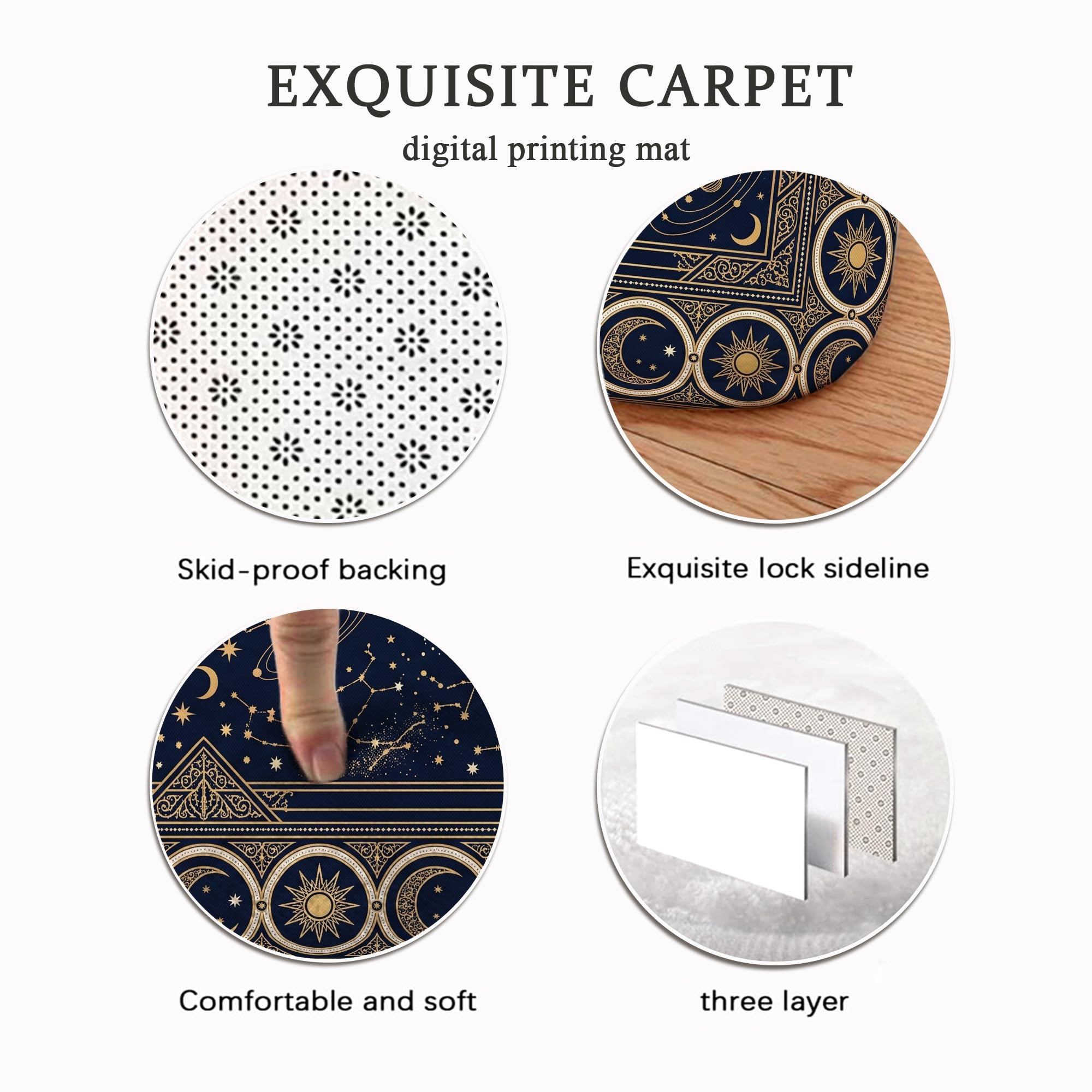 Tapis décoratif constellation céleste phase de lune 1,5 x 2,1 m