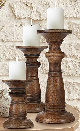 Miniatura 5 de Juego de 3 portavelas de pilar de madera hechos a mano, ideales para velas LED y pilares, regalos para bodas, Navidad, fiestas, hogar, spa, reiki,