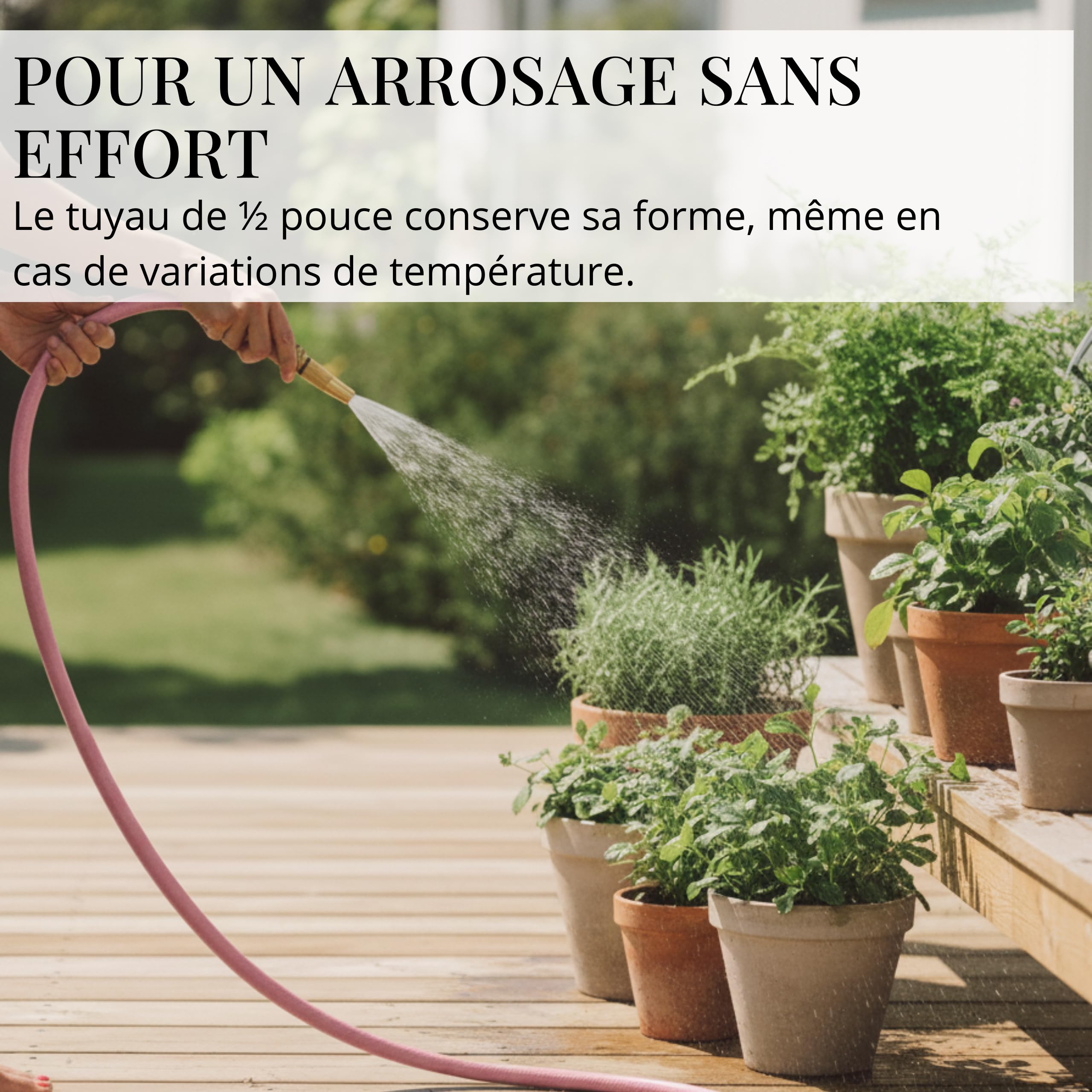 LIVLIG Tuyau d'Arrosage 30m Design – Tuyau Arrosage Flexible, 60% Recyclé, UV Résistant, Anti-Torsion, 1/2 Pouce, Rose