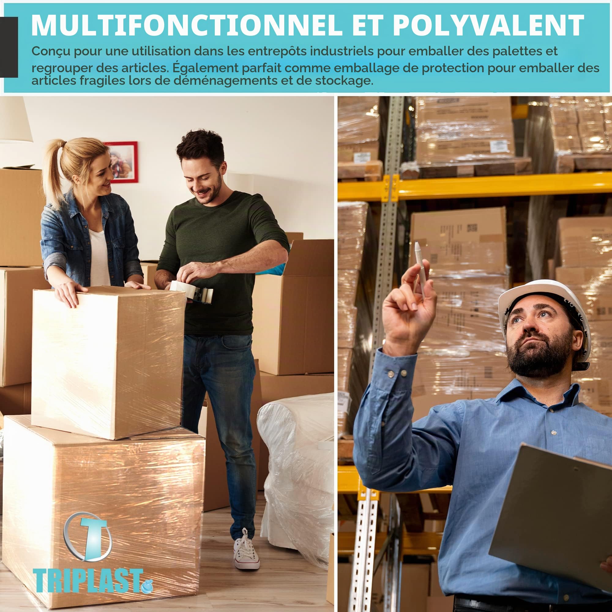 Film étirable pour palette 400 mm x 250 m transparent (lot de 2) par Triplast