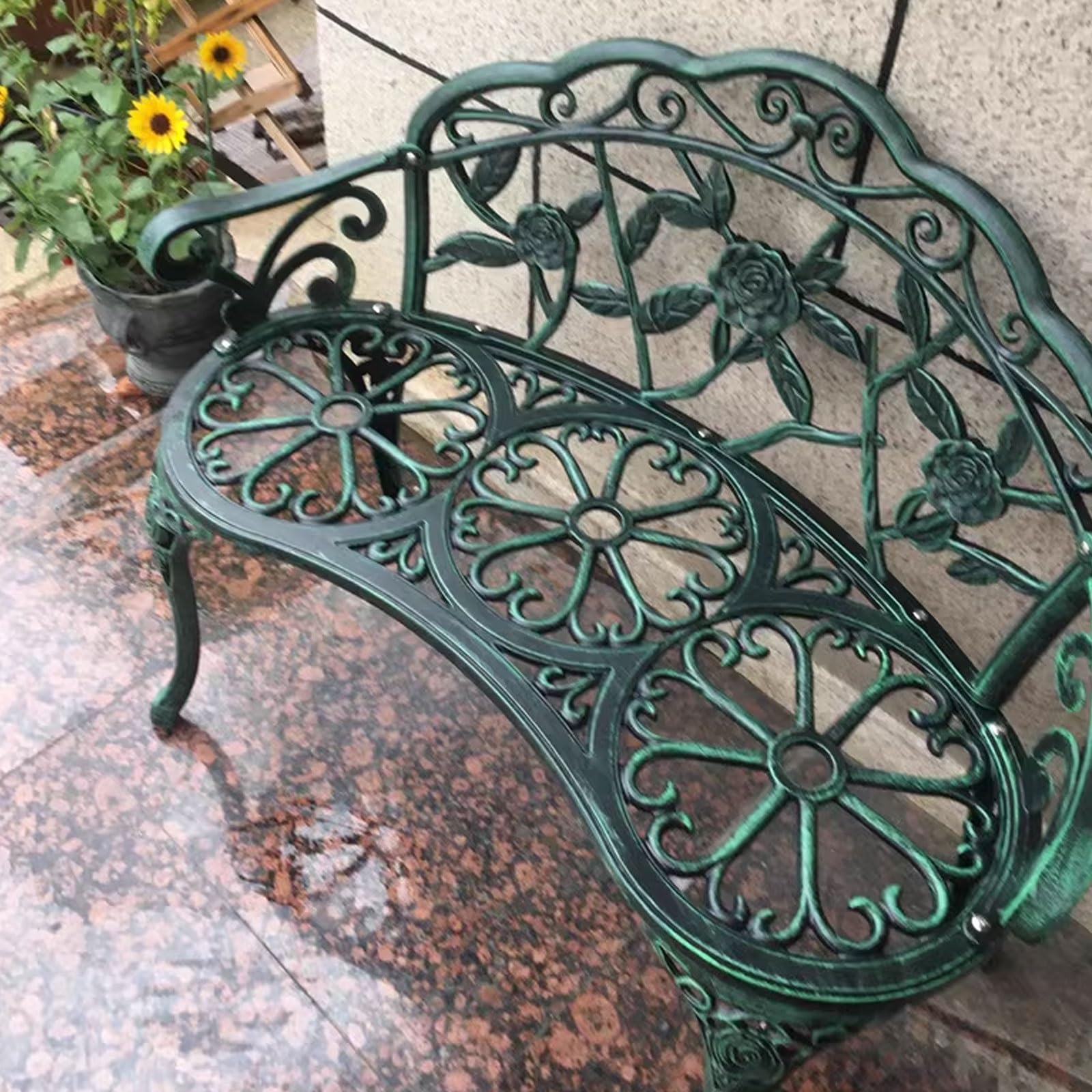 Banc de jardin extérieur en métal blanc antirouille pour parc et cour