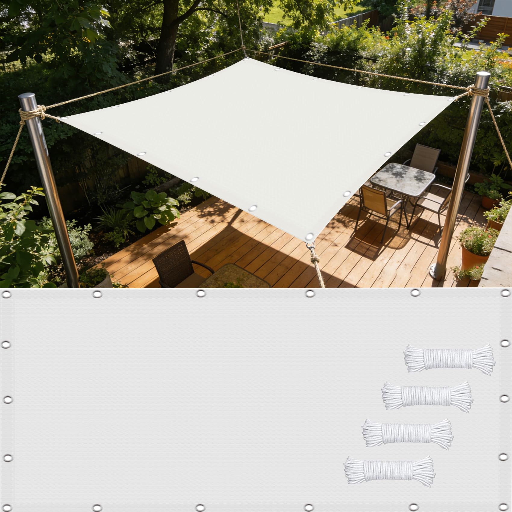 Voiles ombrages imperméable résistant à l'eau de tailles 125 x 385 cm pour terrasse blanche