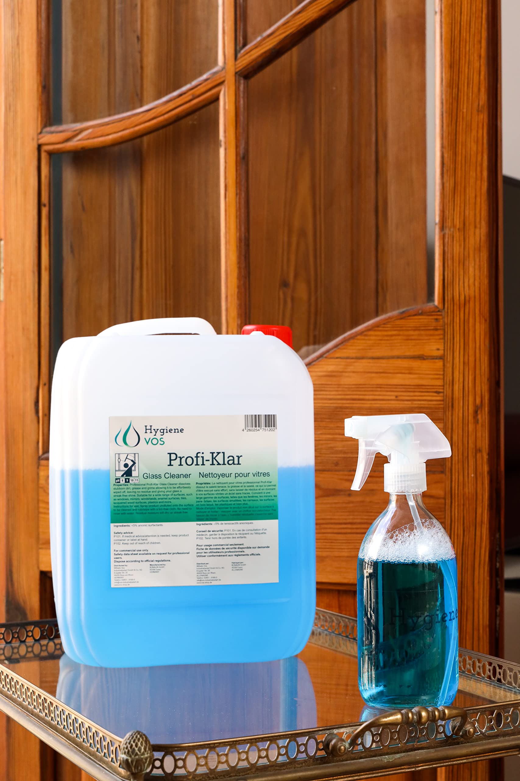 Hygiene Vos Profi Klar Glasreiniger 5 Liter für verglaste Flächen, Spiegel, Kacheln. Anwendungsfertig für streifenfreien Glanz