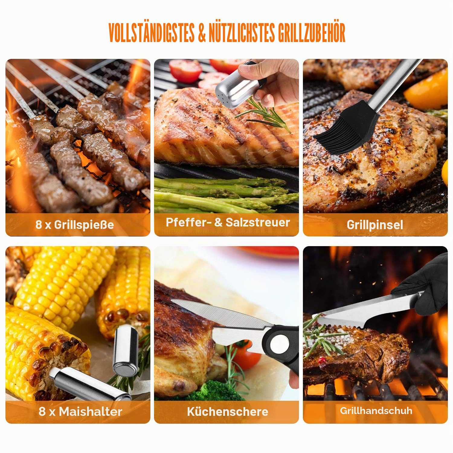 Cifaisi 38-teiliges Grillzubehör-Set mit Aluminiumkoffer | 16 Zoll Edelstahl Grillwerkzeuge Thermometer Grillmatten für Camping Hinterhof Barbecue Grillen Geschenke für Männer Frauen