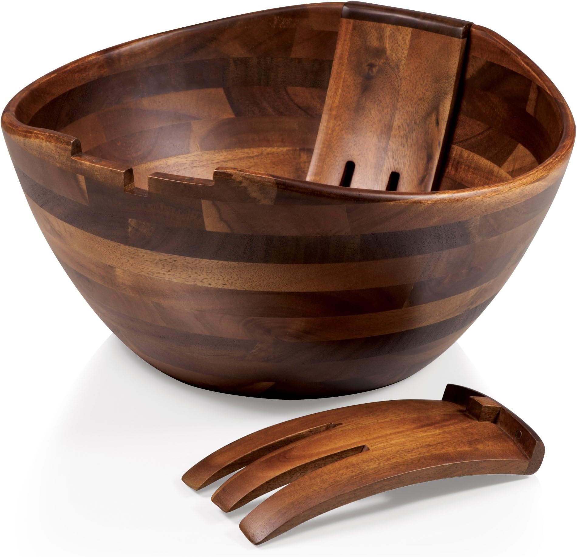 Mescolare Large Acacia Wood Salad Bowl with Integrated Salad Tongs