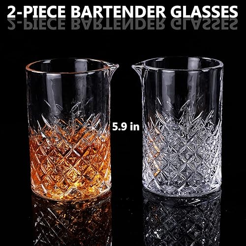 Miniatura 9 de 2 vasos mezcladores de cóctel, vasos de cóctel grabados de cristal, vasos de agitación de bebidas de 24 onzas, parte inferior gruesa con peso,