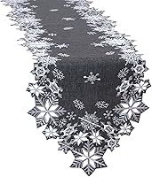 Vista 1 de Simhomsen Embroidered Gray Snowflakes Table Runners for Christmas Holiday and Winter (Gray, 14×69 inches)