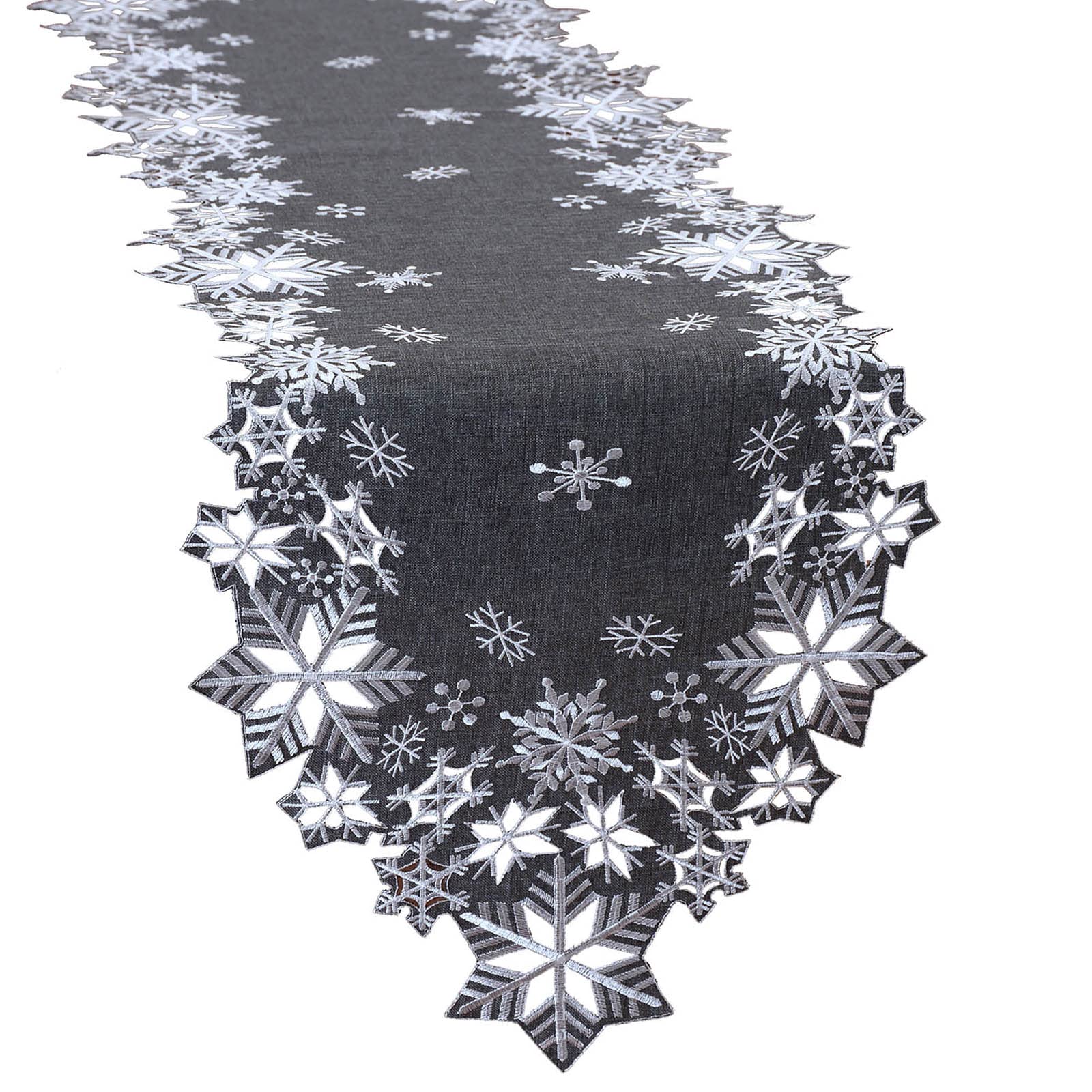 Simhomsen Embroidered Snowflakes Table Runners for Christmas Holiday and Winter (Gray, 14×34 inches), Grey