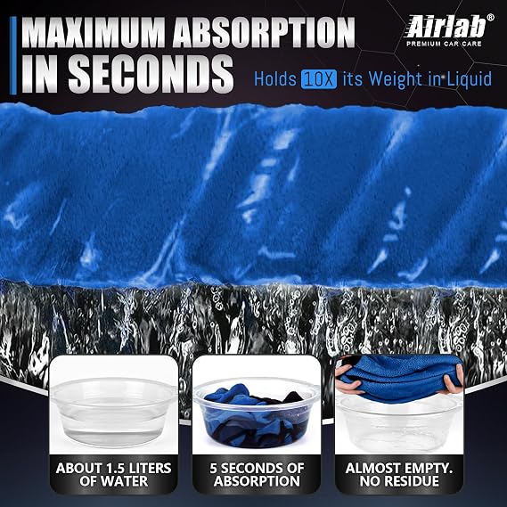 Airlab Microfiber Towels Cars Wash Drying Cleaning Cloth, Navy Blue & Grey