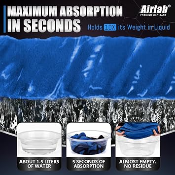 Airlab Microfiber Towels Cars Wash Drying Cleaning Cloth, Navy Blue & Grey
