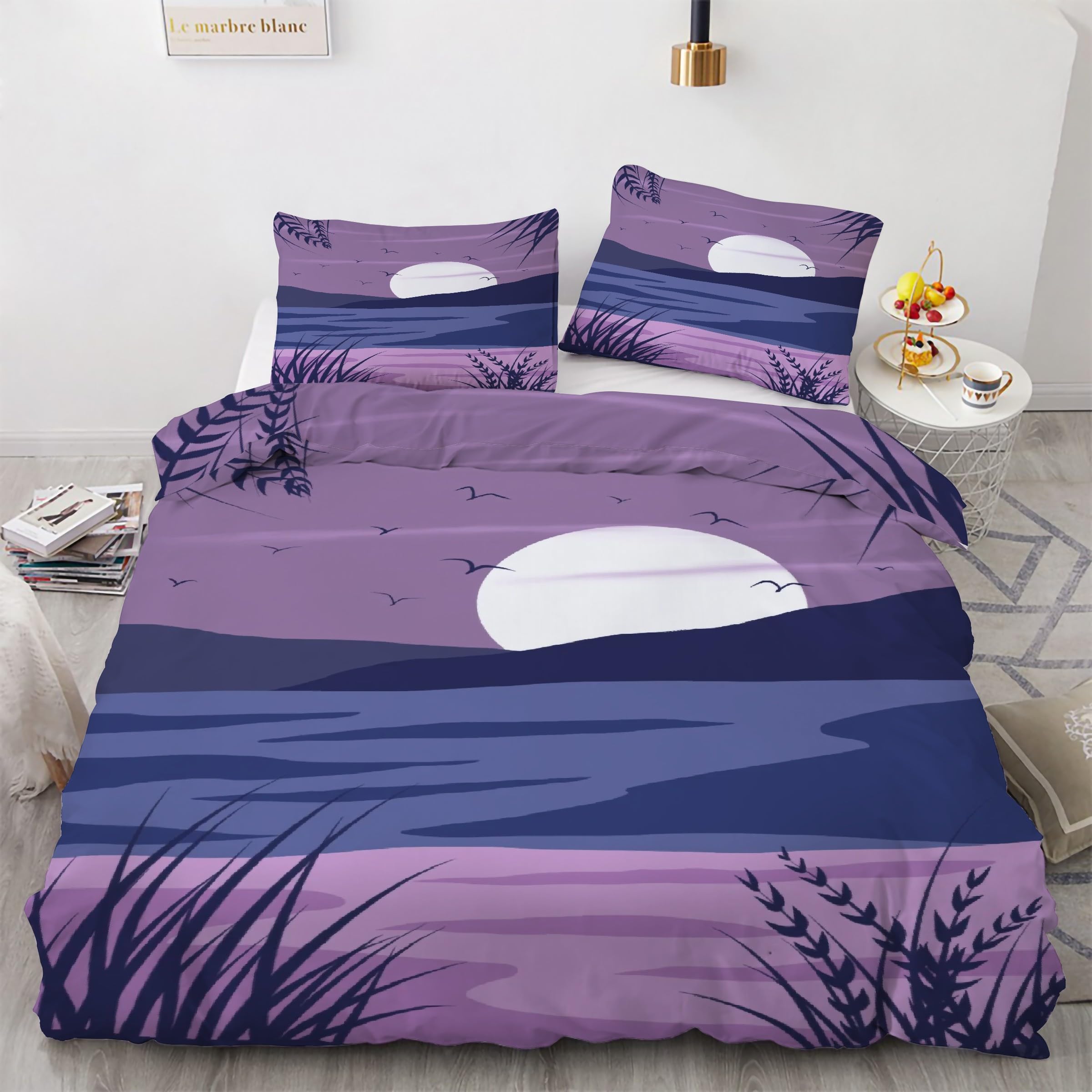 Housse de couette 240 x 260 oies sauvages et parure de lit 3 pièces imprimée au coucher de soleil