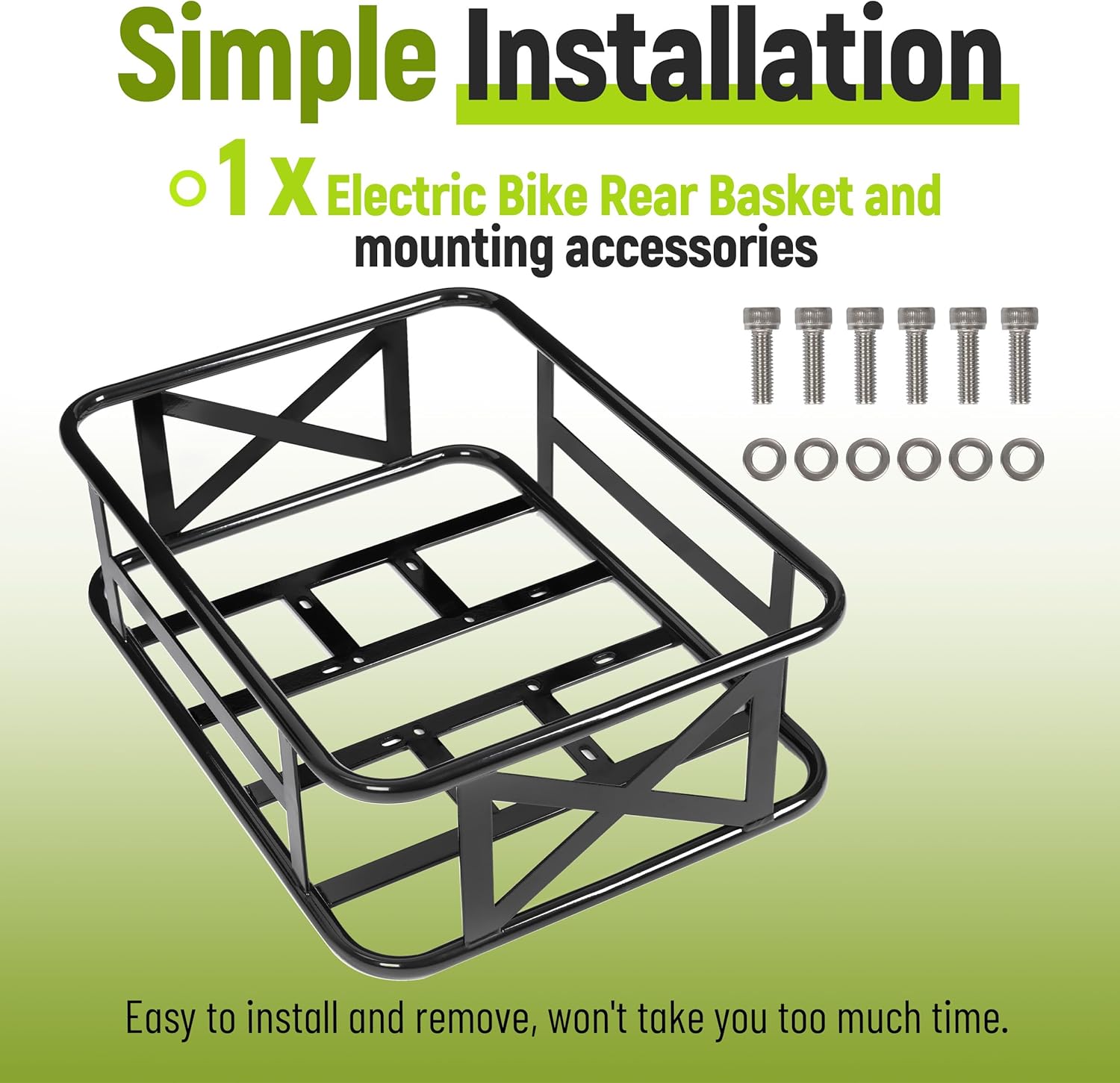 HECASA Upgraded Ebike Basket Rear, Waterproof Steel Electric Bicycle Basket, Large Capacity Rear Bike Cargo Rack for Picnic, Pet and Sports, Easy to Assemble