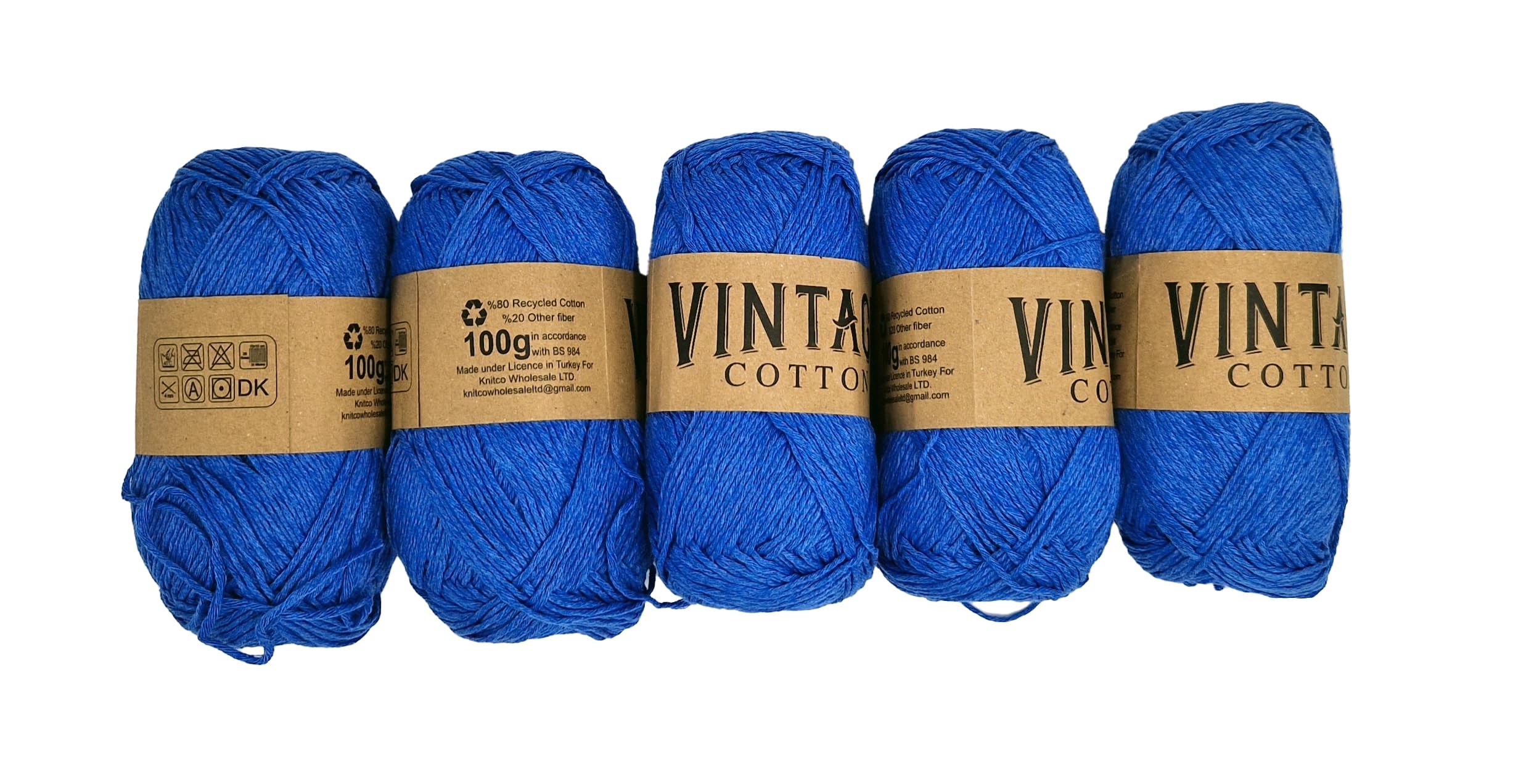 5 x Vintage Cotton DK 100g Crochet & Knitting Yarn/Wool, 60 Colours to Choose from (V-50)